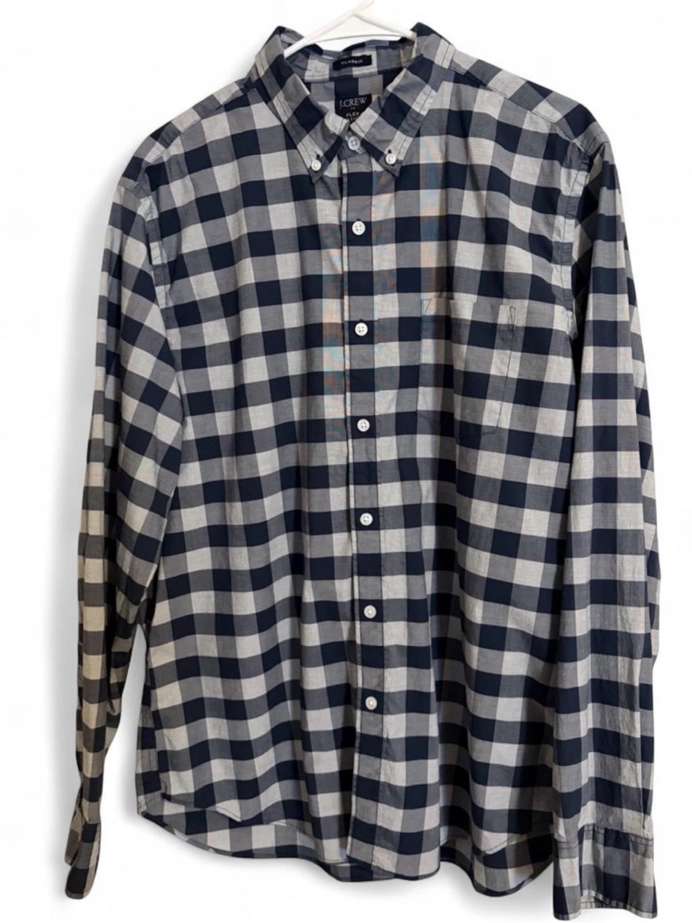 J Crew Men’s Long Sleeve Collared Button Up Shirt Size Large Checker Print Blue